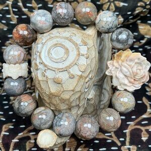 Coral Jade 13mm with Flower Bead and Alashan Spacer